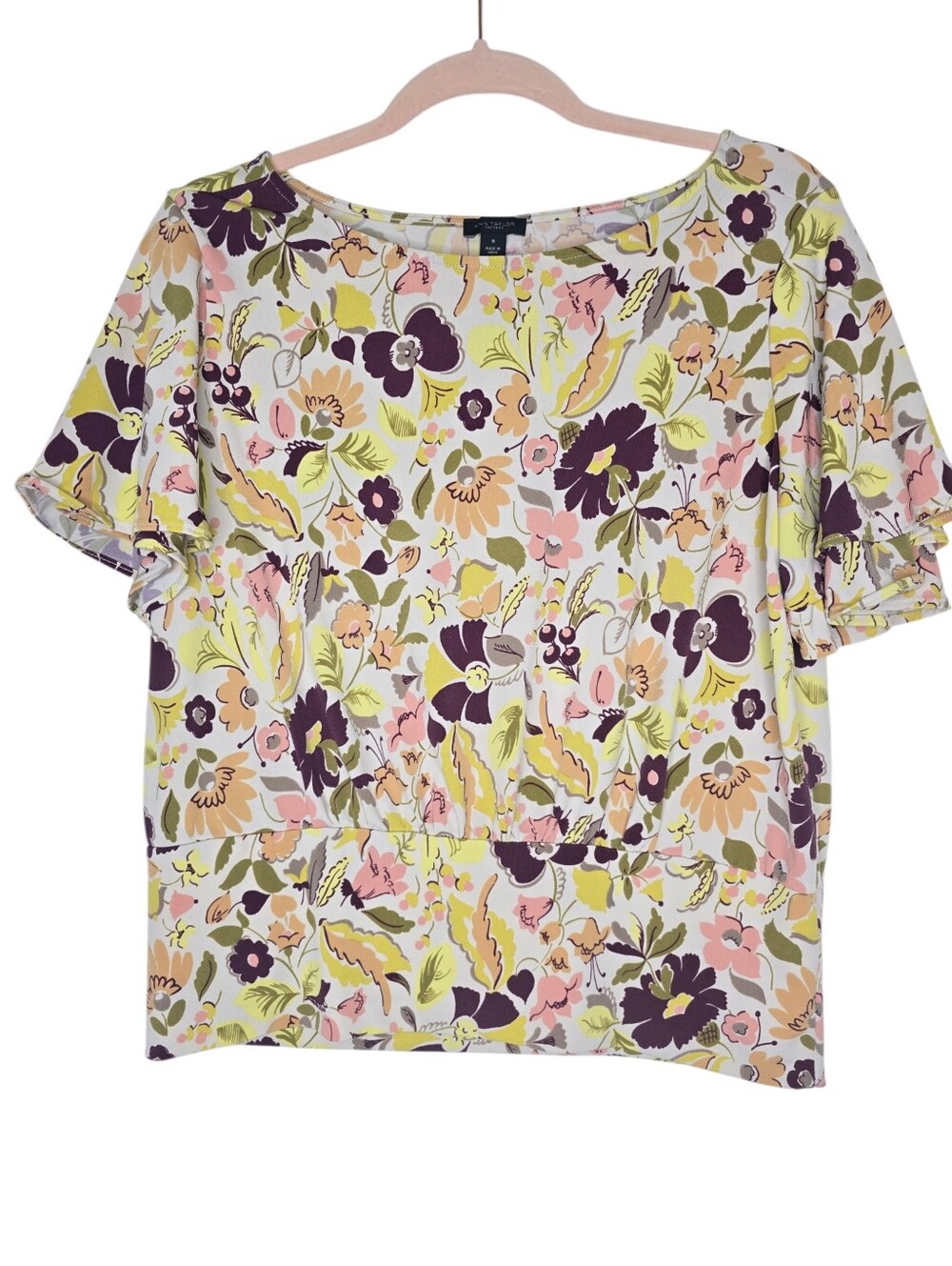 Ann Taylor Factory Double Layered Flutter Sleeve Print Top